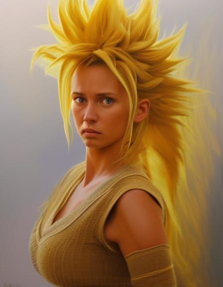 Hyperrealistic Super Saiyan Woman in Combat