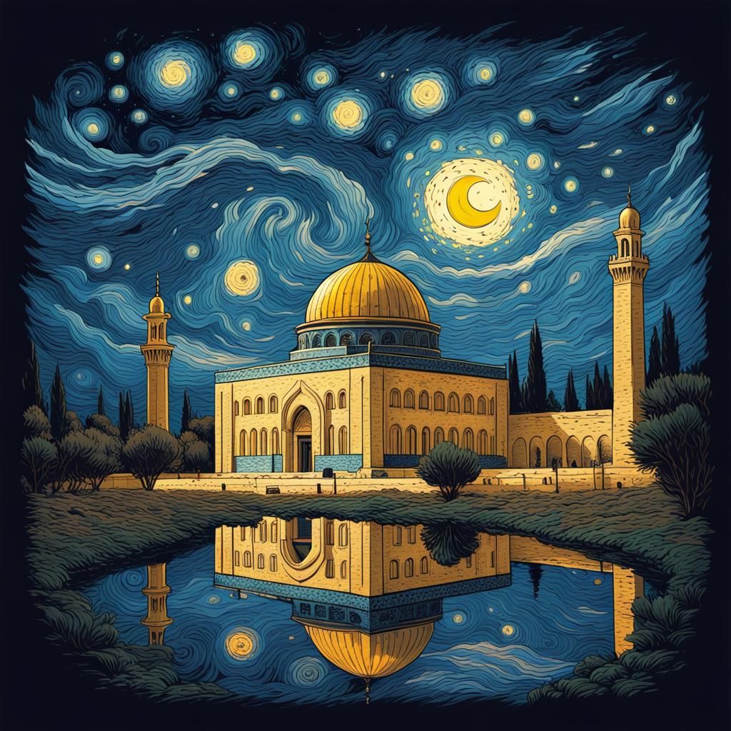 Al Aqsa Mosque in Starry Night Comic Art