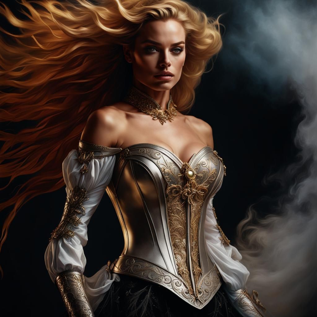 Elegant Liquid Ink Warrior Princess in Digital Art