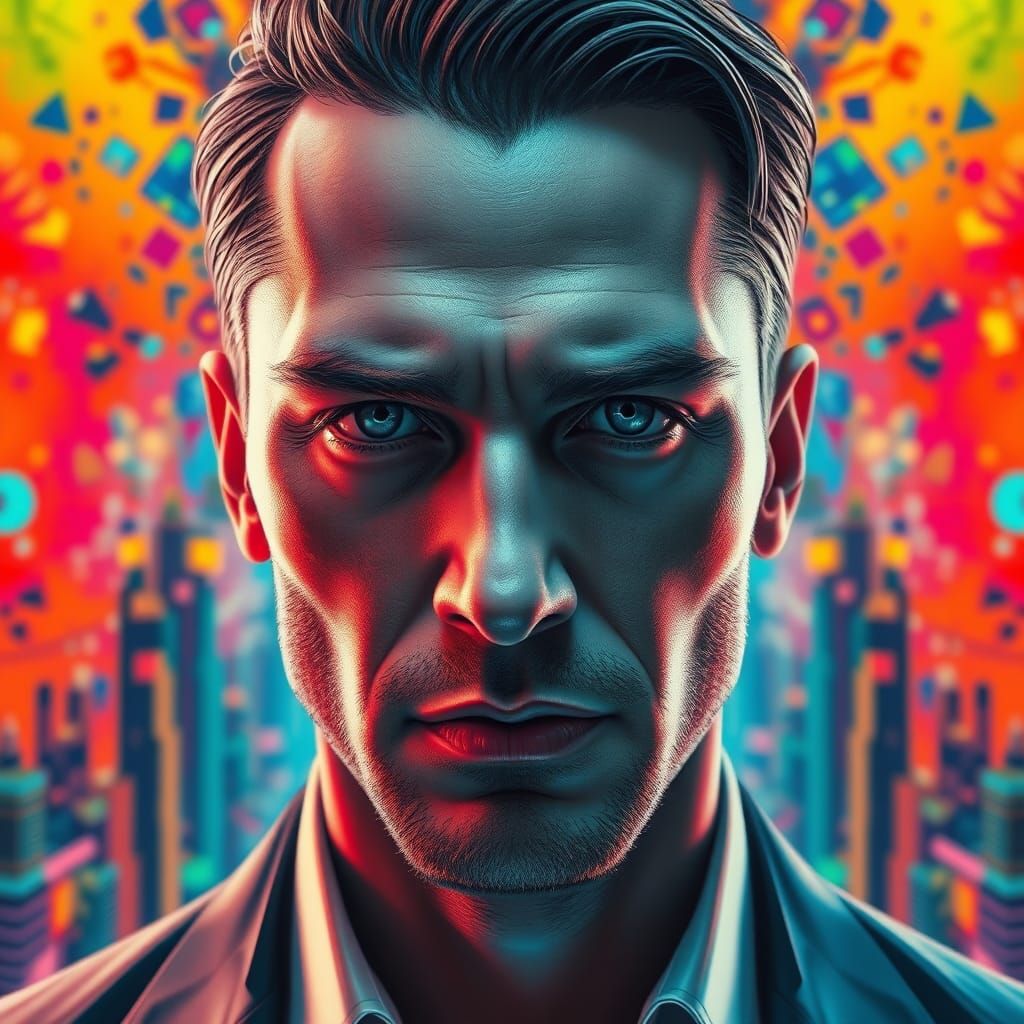 Vibrant Cold CEO in Surreal Futuristic Setting