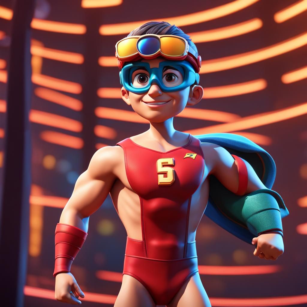 Speedo Boy in 3D Style, Pixar Concept Art