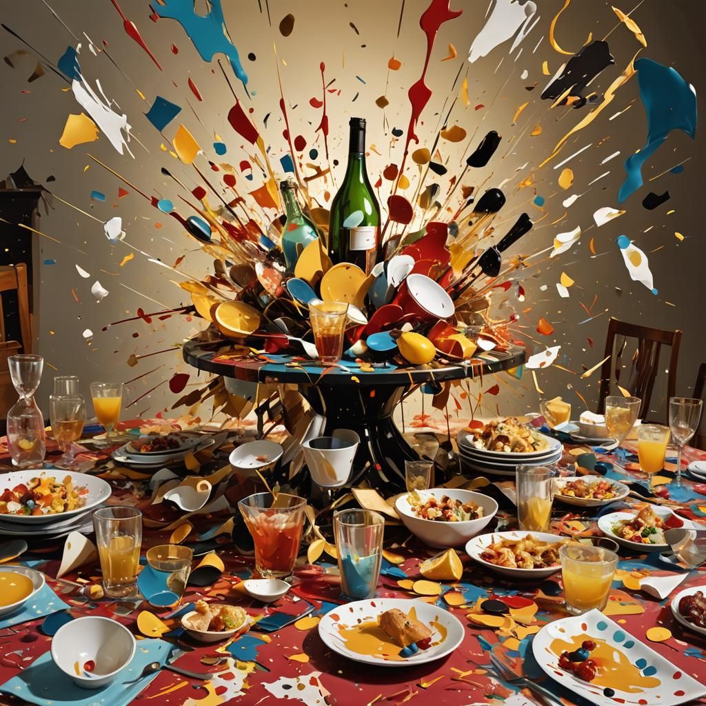 Dynamic Still Life: Dining Table in Abstract Expressionism