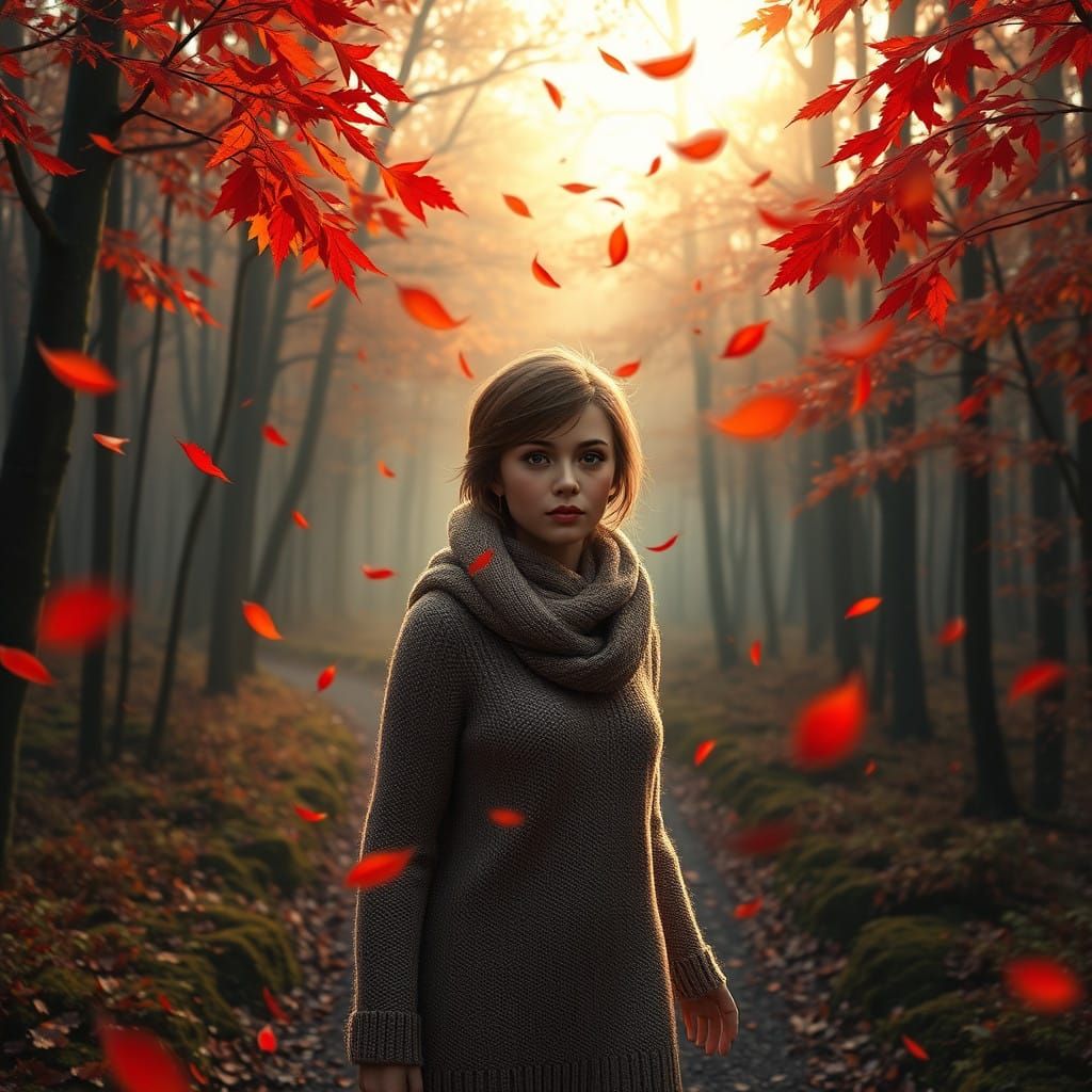 Crisp Autumn Morning in a Forest Glade in Cyberpunk Style