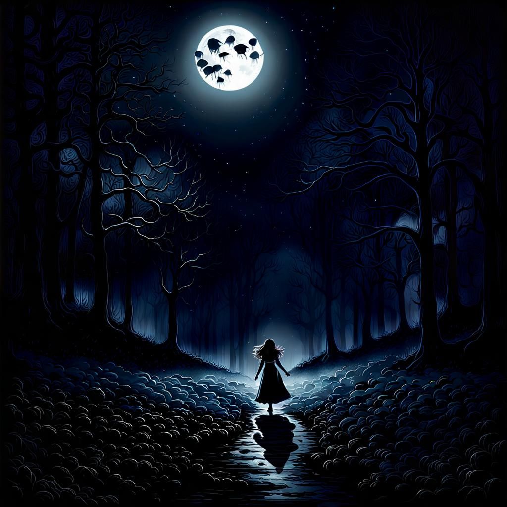 Haunted Ballroom Dance with Ghosts Under Starry Night