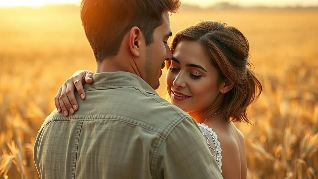 Romantic Sunset: Couple in Golden Wheat Field