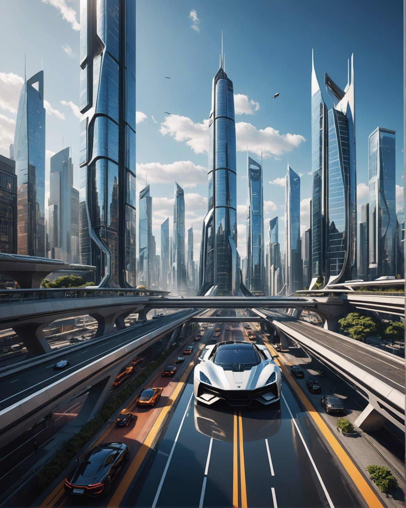 Futuristic Cityscape with Grav Trains and Hyperloops