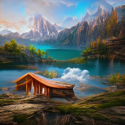 Cabin by Lake: Detailed Matte Painting Landscape