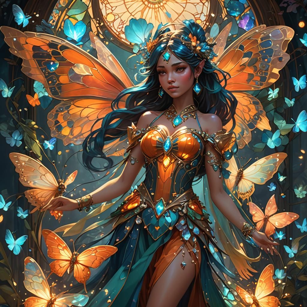 Fantasy Faerie with Butterfly Wings, Art Nouveau Style
