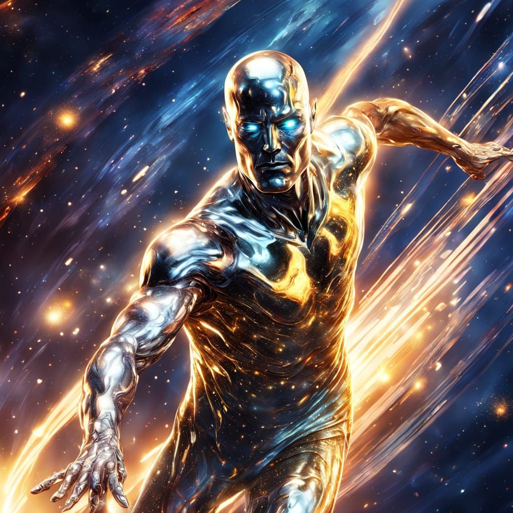 Silver Surfer in Vibrant Cosmic Splendor