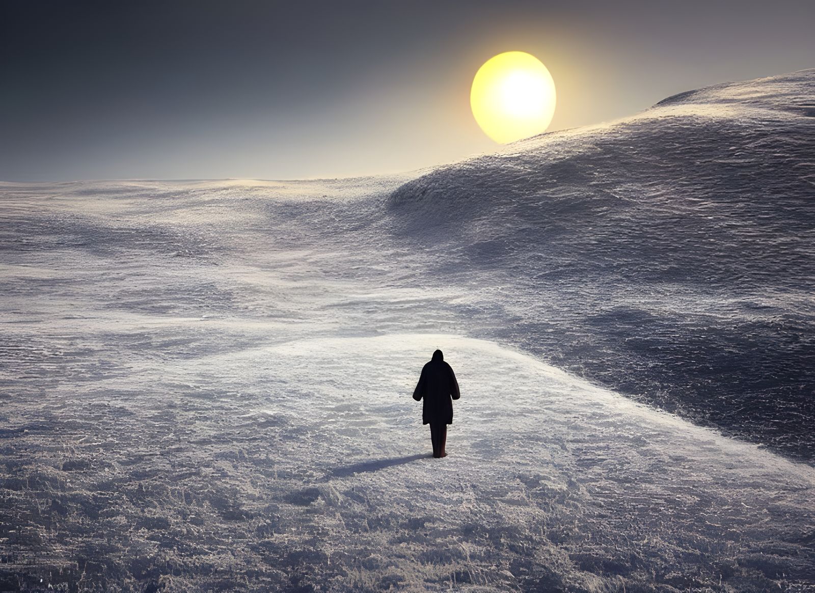 Prophet in Snow Field: Beksiński-Inspired Dystopian Landscap...