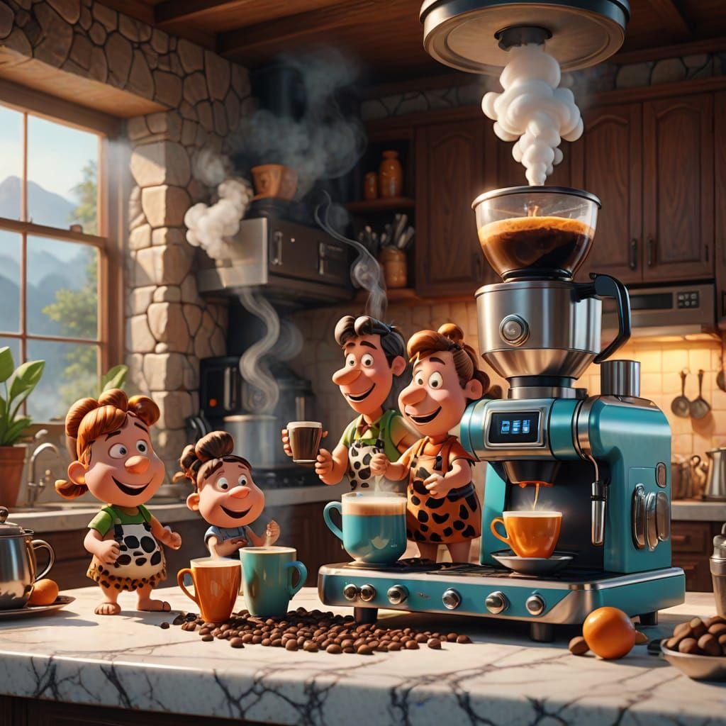 The Flintstones Brew Coffee with Modern Machine