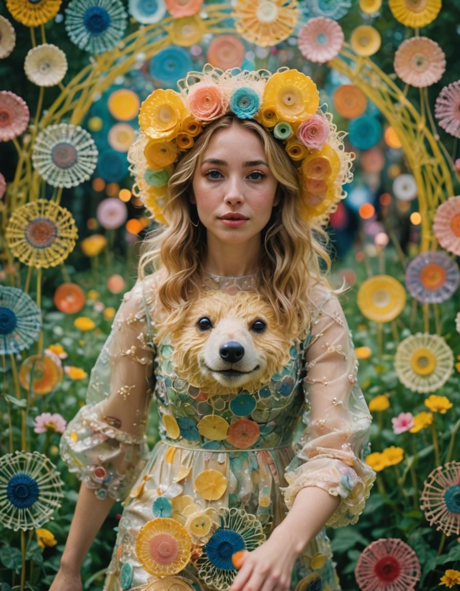 Anthropomorphic Fluffy Mushrooms in Encaustic Style