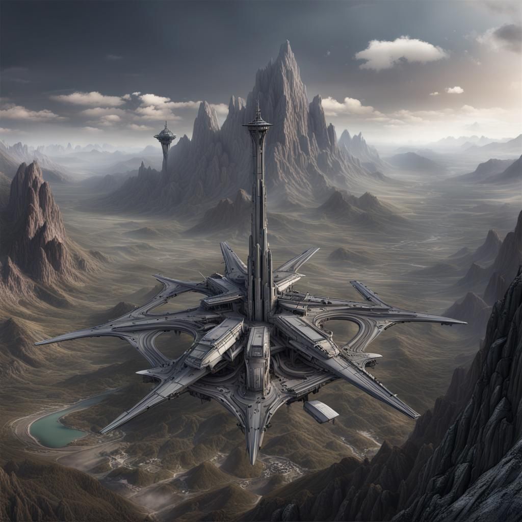 Aircraft Formation Over Mountains: Detailed Matte Painting