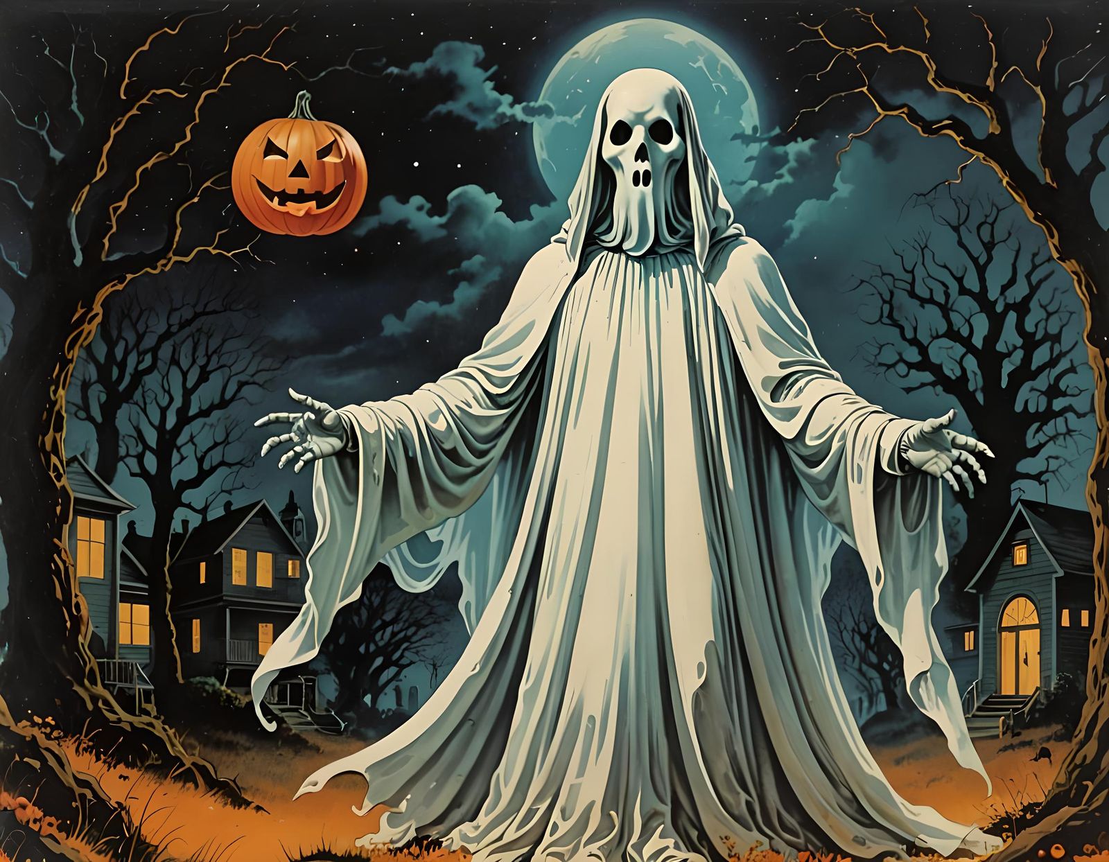70s Sci-Fi Halloween Ghost in Retro Art