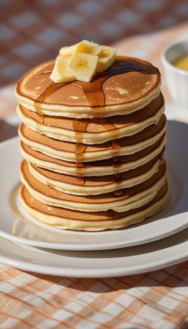 Appetizing Stack of Pancakes in Golden Morning Light