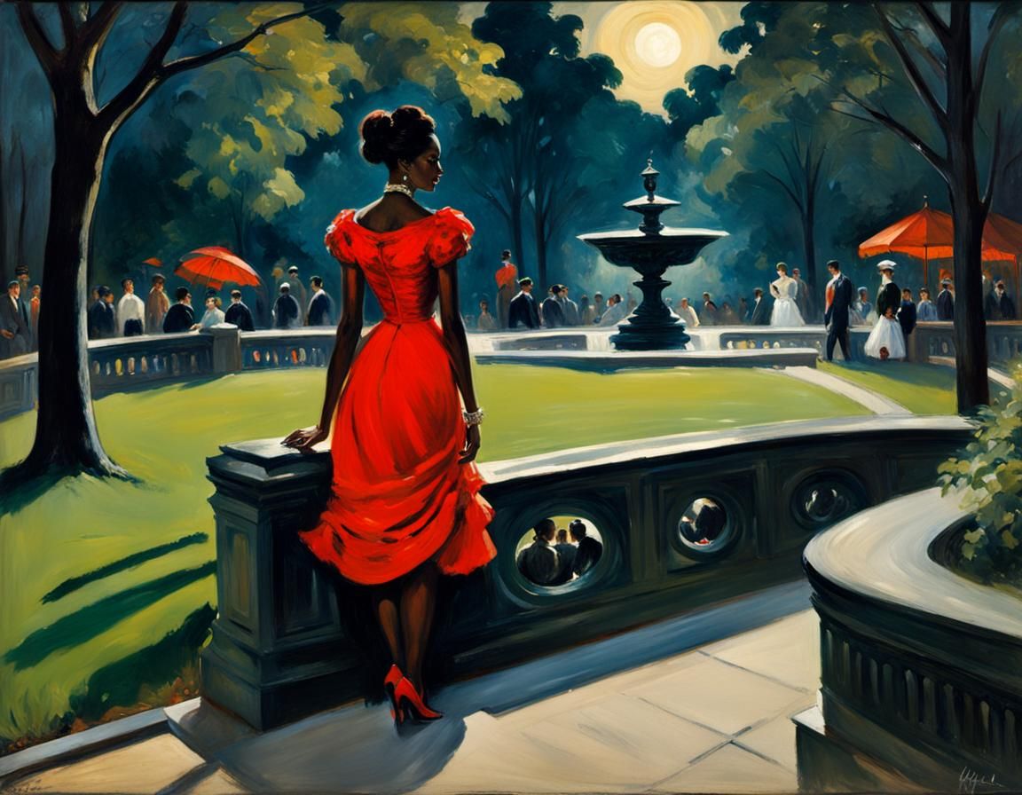 Woman in Red Dress: Urban Realism Portrait