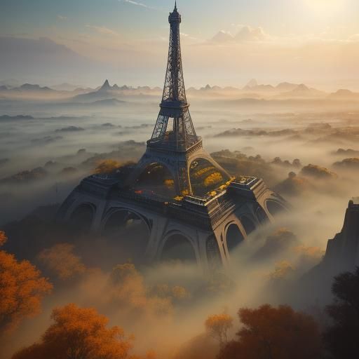 Eiffel Tower Fantasy Landscape in Digital Matte Painting