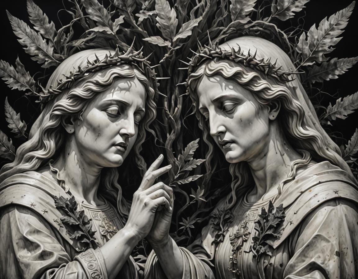 Dramatic Madonna Statues in Charcoal Drawing