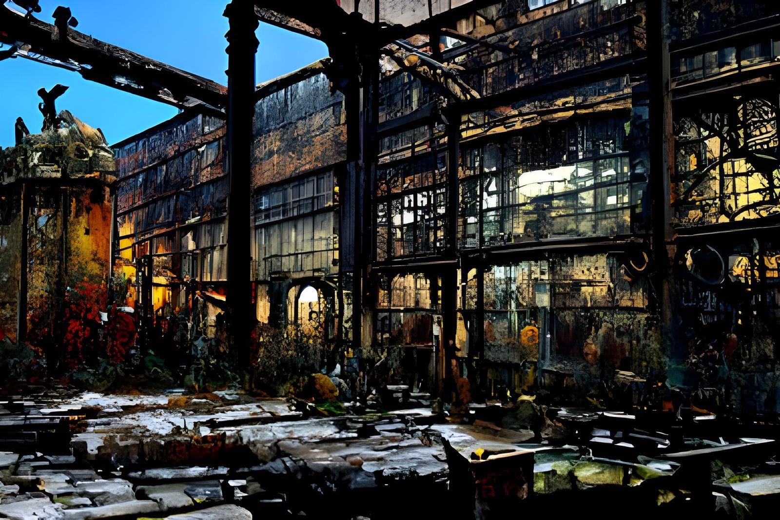 Creepy Owl Demons in Derelict Factory Interior