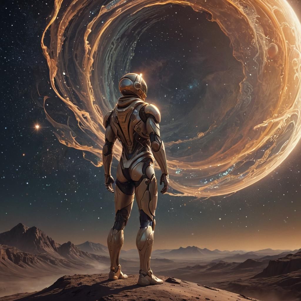 Humanity Gazing at Stars in Sci-Fi Illustration