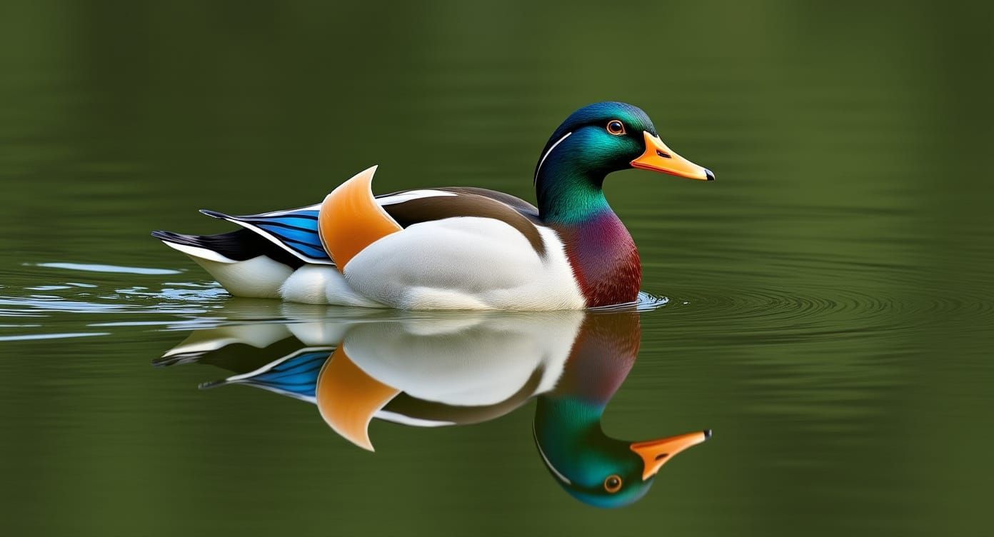 Mandarin Duck Gliding on a Still Pond