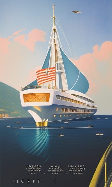 Mediterranean Super Yacht Travel Poster in Bright Colors