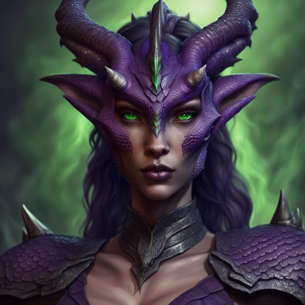 Imposing Dragonborn Female with Purple Scales in 4K