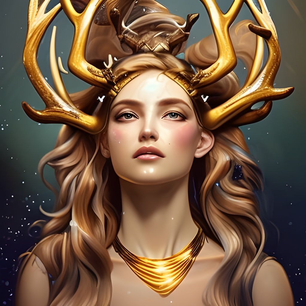 Artemis with Deer Antlers: Hyperdetailed Portrait