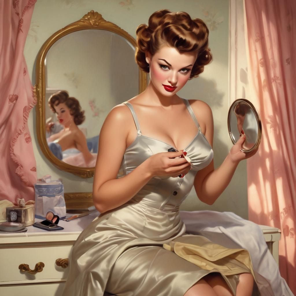 Elegant Pin-Up Girl in 1950s Bedroom