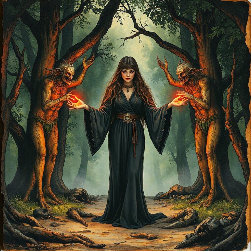 Mysterious Sorceress Summons Spirits: Golden Age Illustratio...