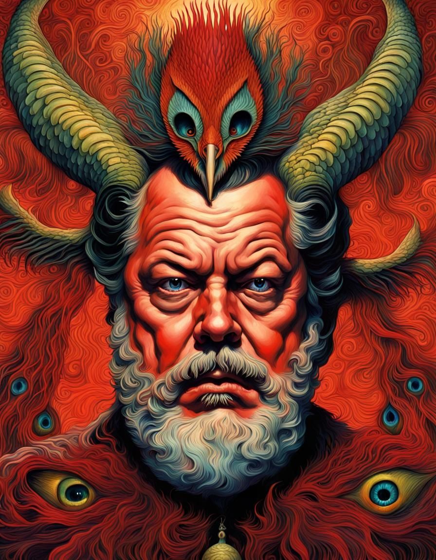 Peacock Baphomet Blood God in Folk Horror Style