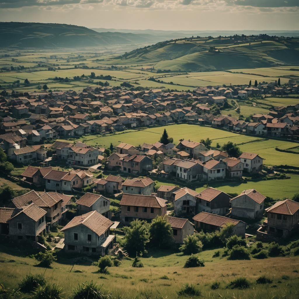 Elevated Village View with Cinematic Lighting