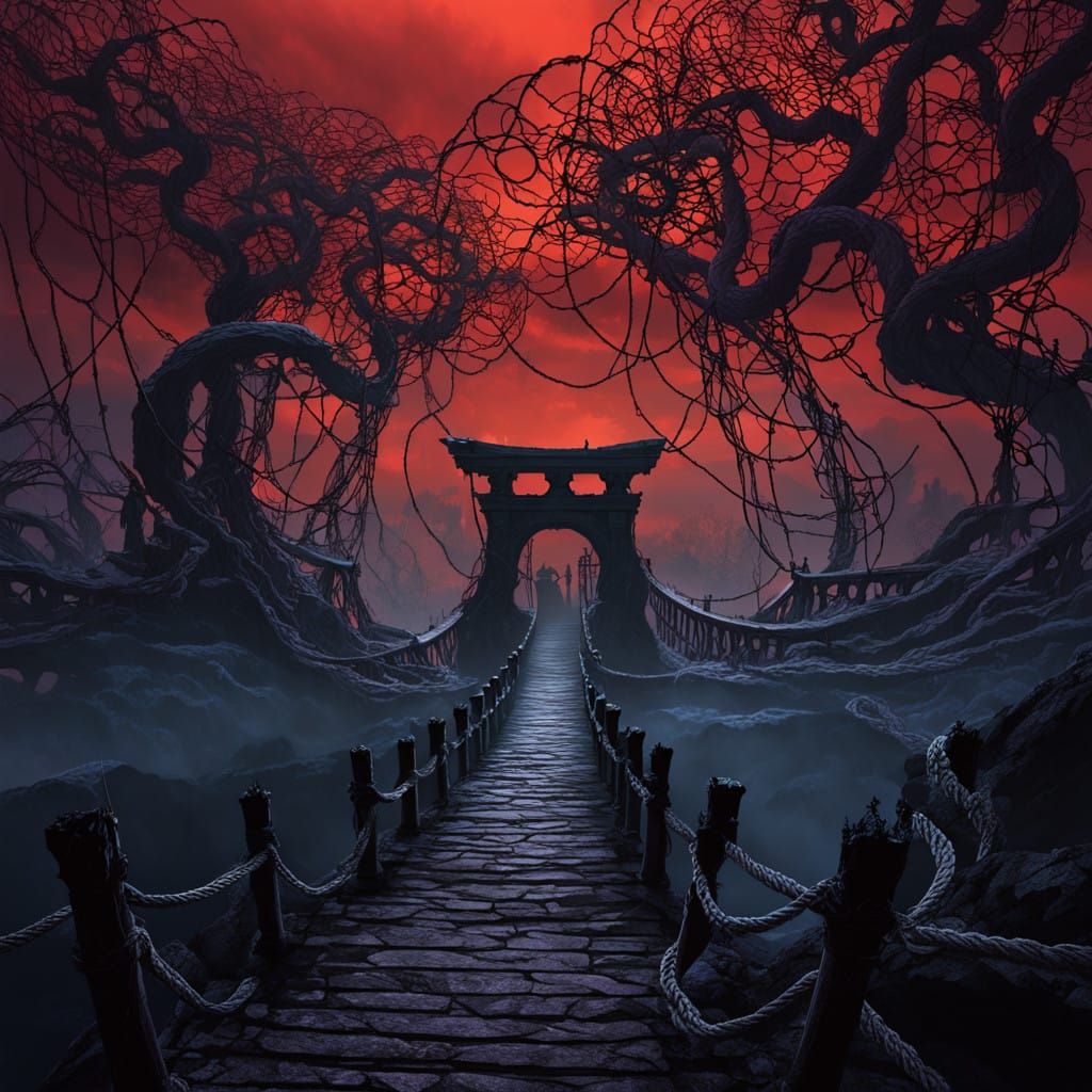 Surreal Bridge in a Dark and Moody Atmosphere