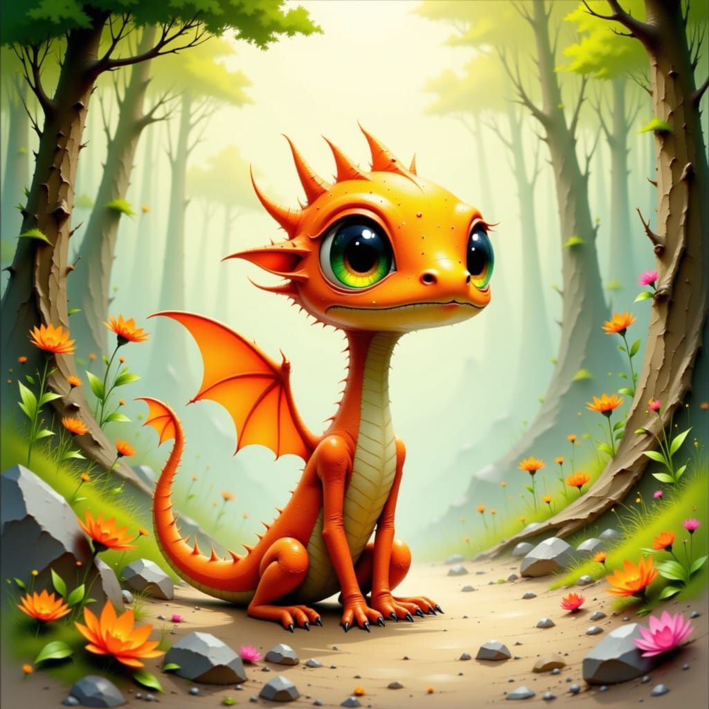 Papaya-Dragon Hybrid in Whimsical Digital Painting