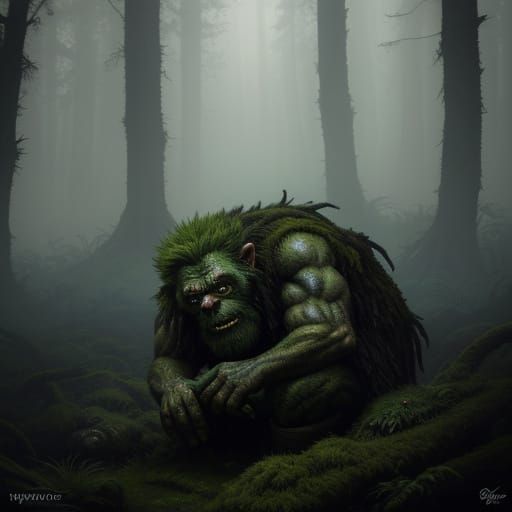 Trolls in Dark Forest: Hyperrealistic Fantasy Art
