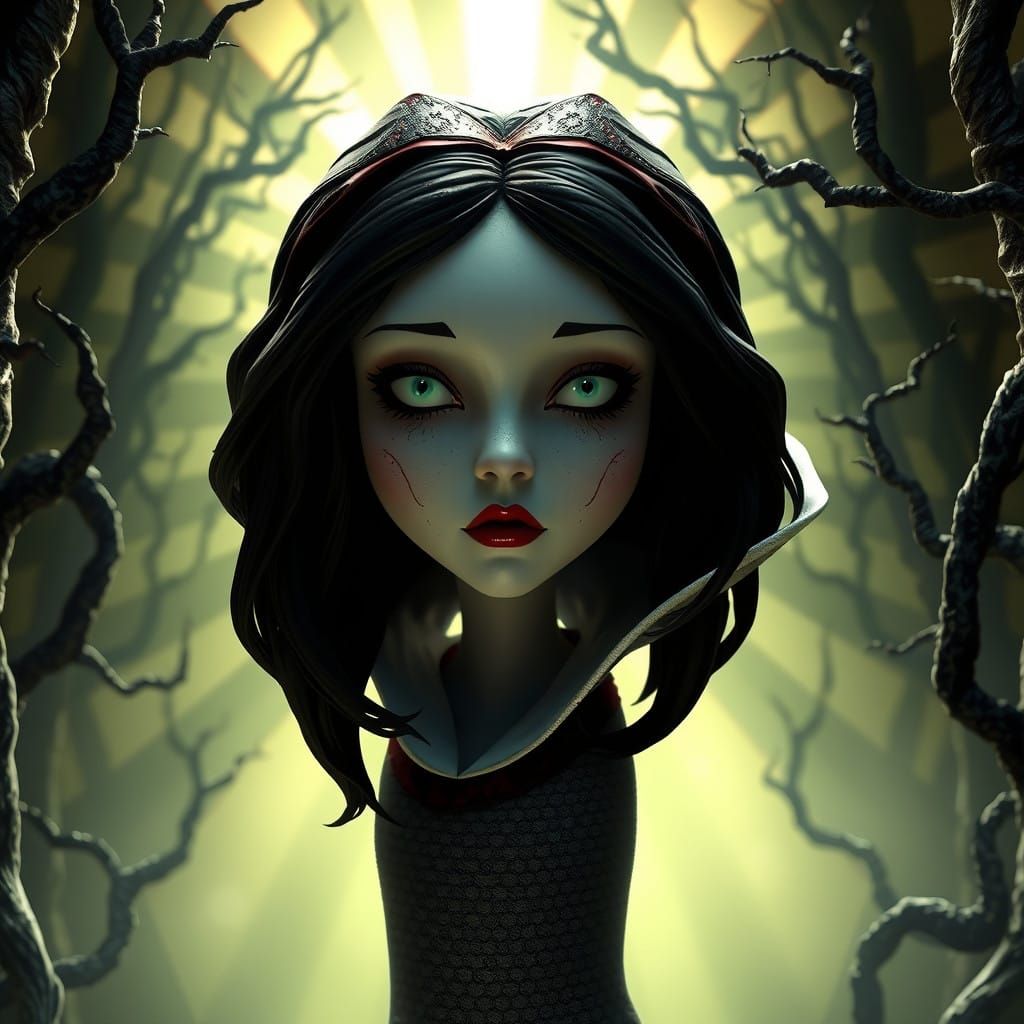 Ethereal Snow White Haunts Dark Forest in Cinematic Horror S...