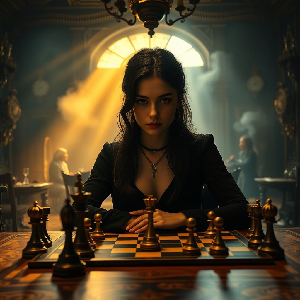 Regal Chess Prodigy in a 1960s Tournament Hall, in a Cinemat...