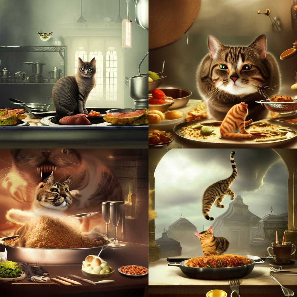 Cat Chef Cooking Food: Digital Matte Painting