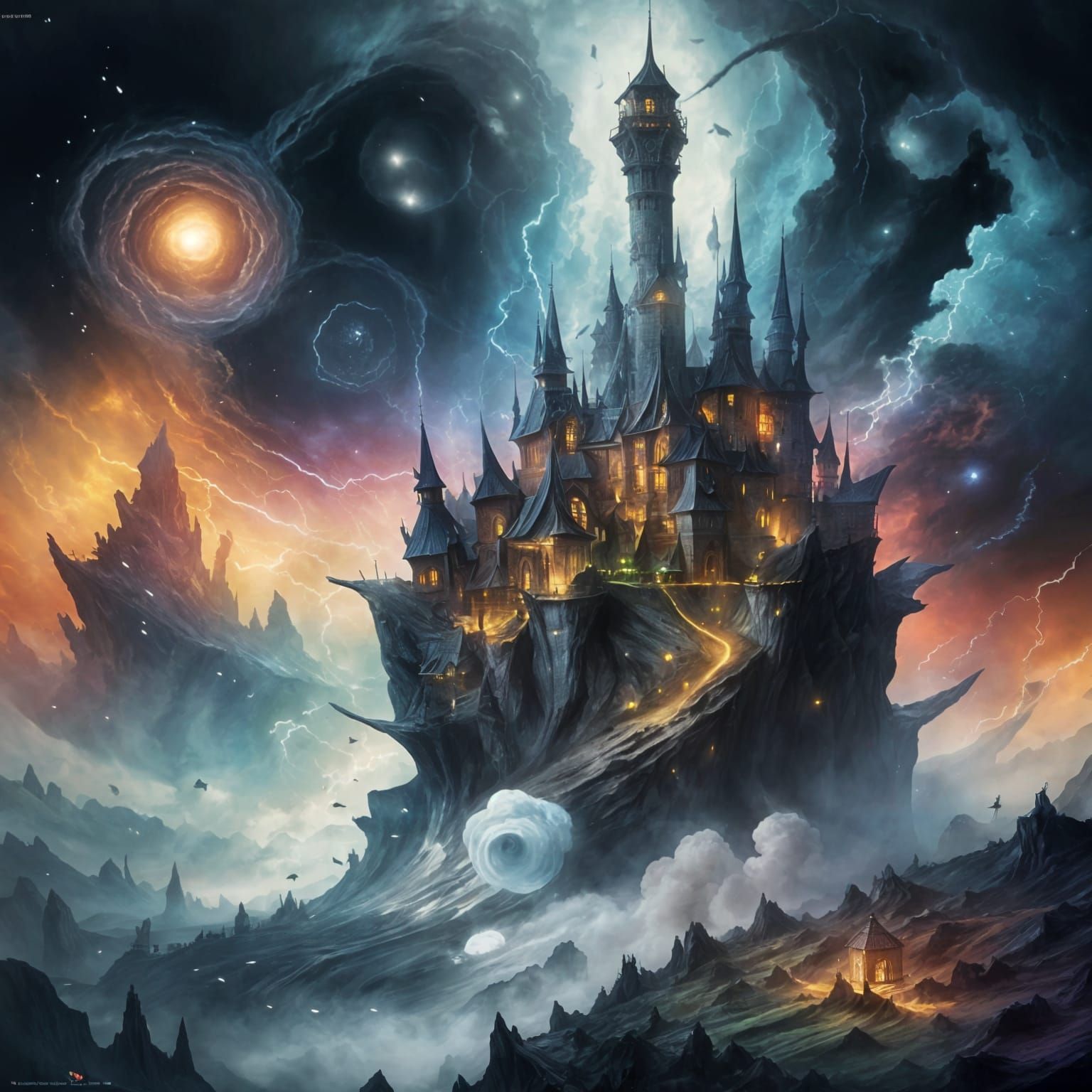 Colorful Tornado Sweeping Fantasy Landscape