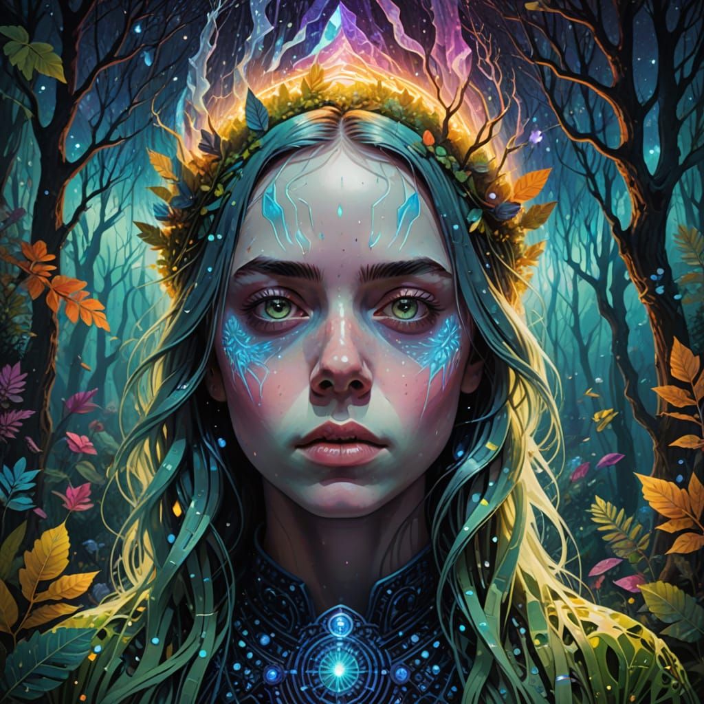 Ethereal Cosmic Portrait in Vibrant Dreamlike Style