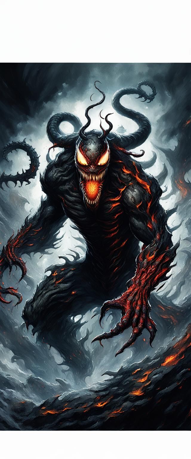 Venom, Spawn, Carnage, and Tiger Fusion in Flames