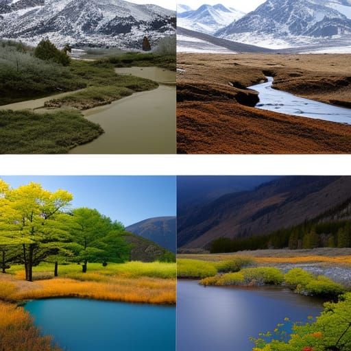 Four Seasons Mountain Stream Landscape