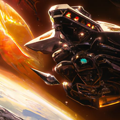 Spaceship Among Galaxies in Painterly Style