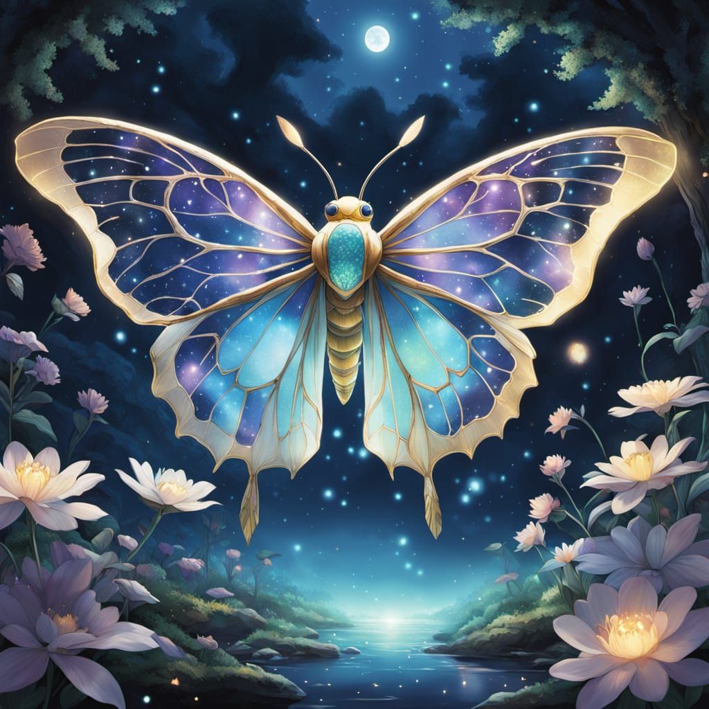 Lumen Moth in Enchanted Garden: Studio Ghibli Style