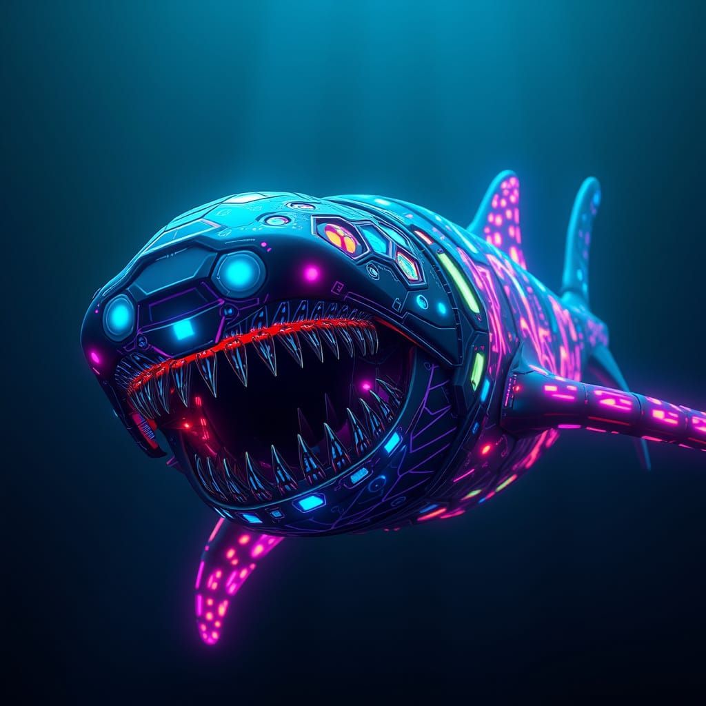 Bioluminescent Bone Shark in Voronoi Style