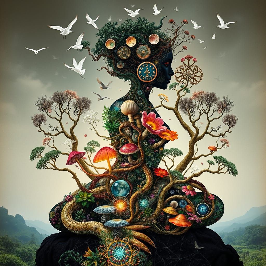 Surreal Fantasy Plant Kingdom in Mixed Media