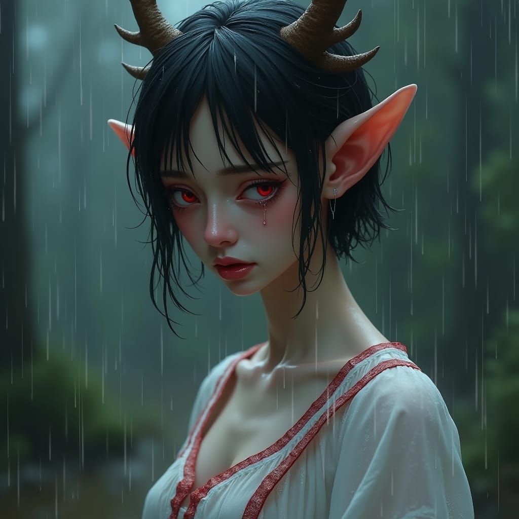 Crying Elf Girl Portrait in Fantasy Style