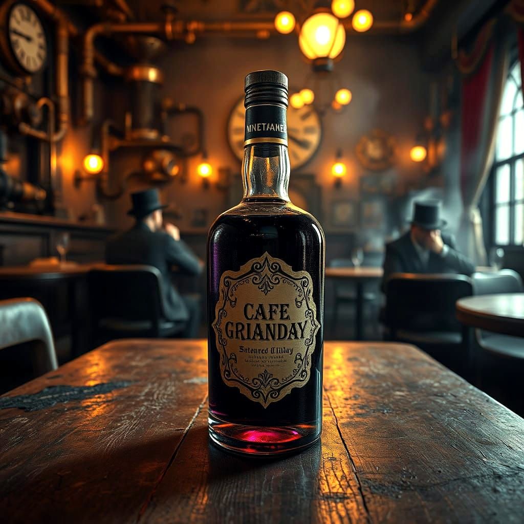 Steampunk Liquor Bottle in a Forgotten Cafe