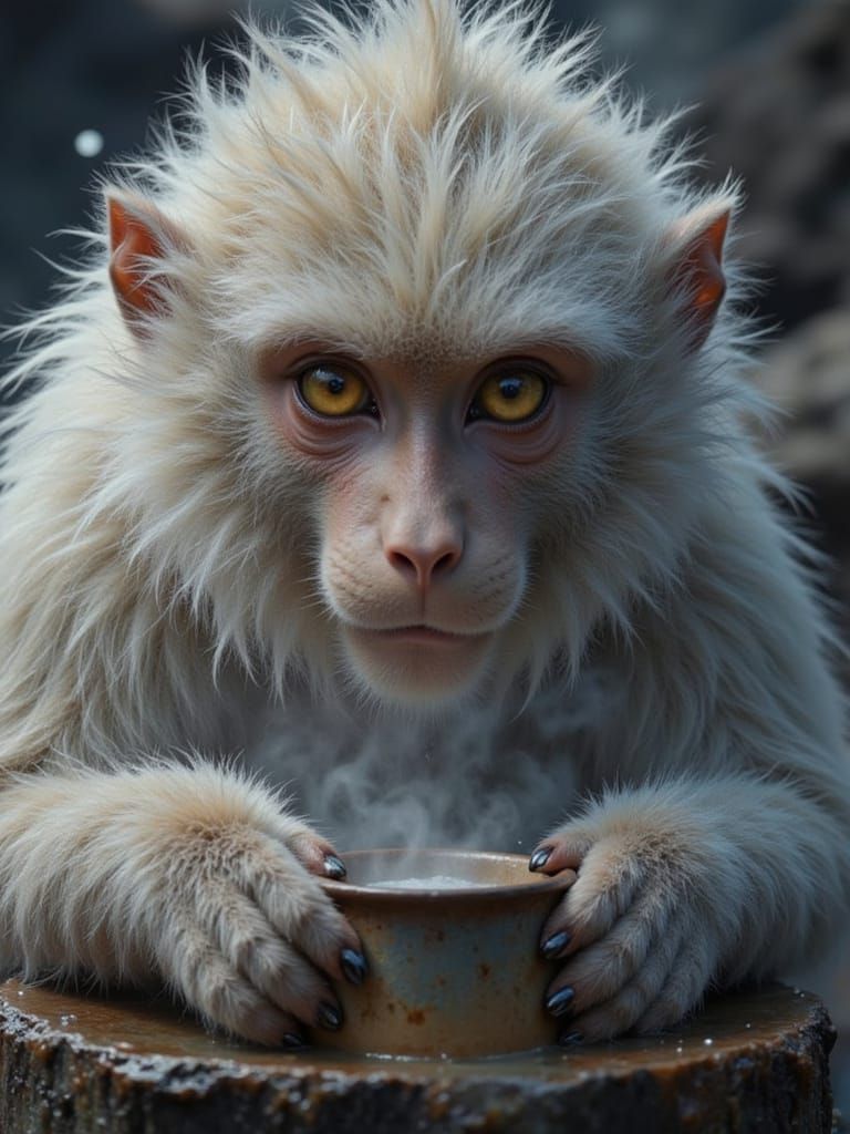 Feathered Monkey in Japanese Spa