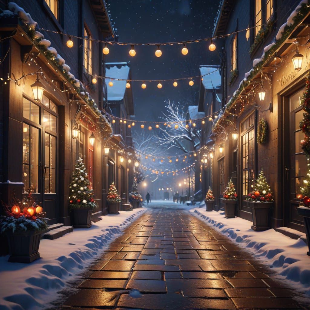 Festive City Street Christmas Decorations in Cinematic Style